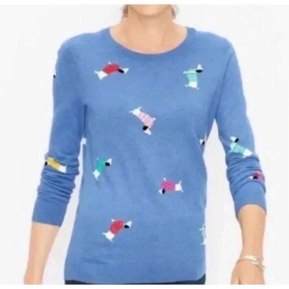 Talbots Chambray Blue Dachshund Weiner Dog Novelty Pullover Sweater M/Medium EUC - Picture 8 of 8